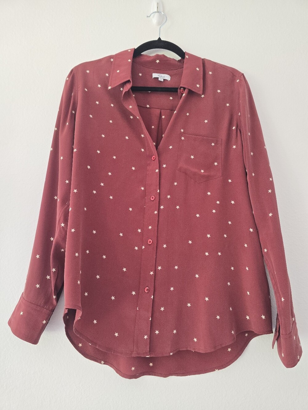Rails Silk Burgundy Star-Print Button-Front Blouse